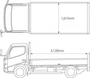 2トントラックの荷台寸法は奥行3.12メートル、幅1.615mです。